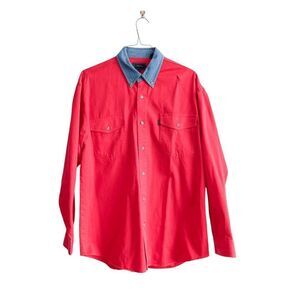 Roper Mens Long-Sleeve Denim Collar Heavyweight Western Shirt Red Size Large